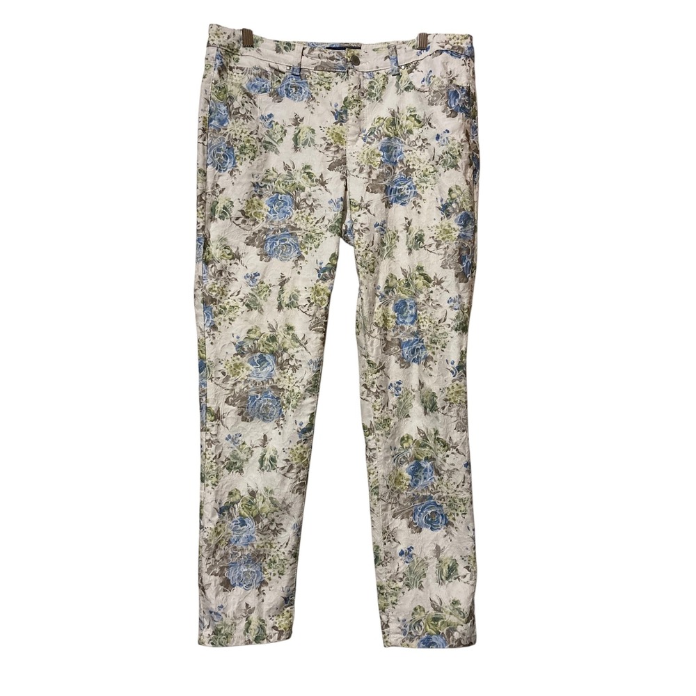 Charter Club Bristol Skinny Ankle Pants Floral Blue Green Textured Size 12
